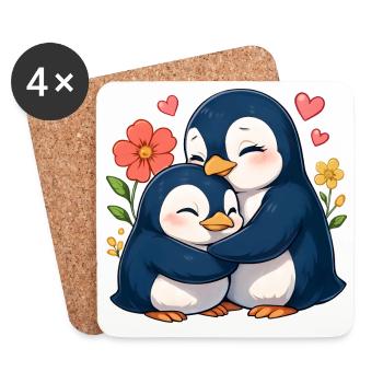 Cuddly penguins in a sea of flowers - Coasters (set of 4) - white - Front