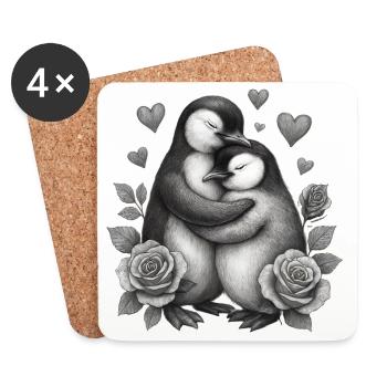 Hugging penguins with roses - Coasters (set of 4) - white - Front