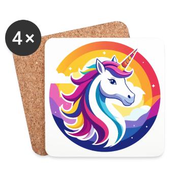 Rainbow Unicorn Colorful Unicorn Head Motif - Coasters (set of 4) - white - Front