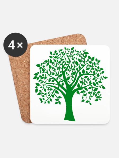 Grüne Jumbo-Baum-Print-Silhouette - Untersetzer (4er-Set) - Weiß
