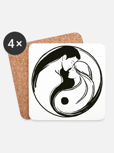 Yin Yang, Männliche u weibliche Energie in Balance - Untersetzer (4er-Set) - Weiß