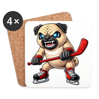 Süßer Mops Eishockeyspieler Cartoon Aggressiver Kä - Untersetzer (4er-Set) - Weiß - Vorne