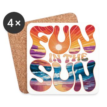 Fun In The Sun Retro Summer Beach Holiday Sun - Coasters (set of 4) - white - Front