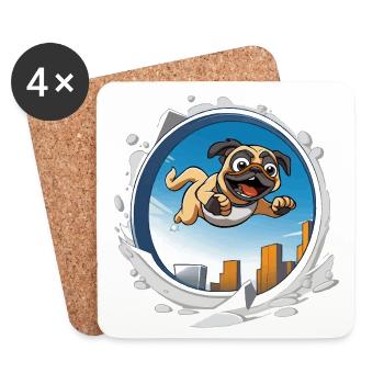 Pug Sprinter im Stadtlauf - Untersetzer (4er-Set) - Weiß - Vorne