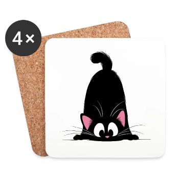 Katze auf der Lauer | Süßes Peekaboo Katzen Motiv - Untersetzer (4er-Set) - Weiß - Vorne