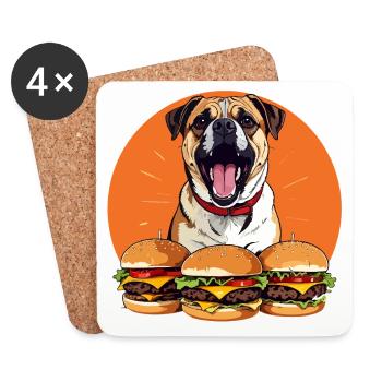 Motif du chien drôle du défilé de burgers de chien heureux - Dessous de verre (lot de 4) - blanc - Devant