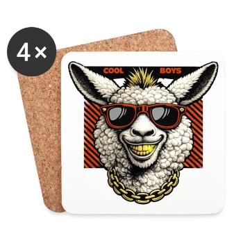 Agneau décontracté avec des lunettes de soleil... Les garçons cool - Dessous de verre (lot de 4) - blanc - Devant