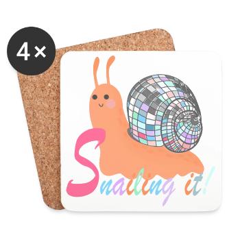 Snailing It! – Bunte Schnecke mit Disco-Kugel - Untersetzer (4er-Set) - Weiß - Vorne