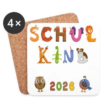 Schule 2026  Bunte Buchstabenwelt - Untersetzer (4er-Set) - Weiß - Vorne