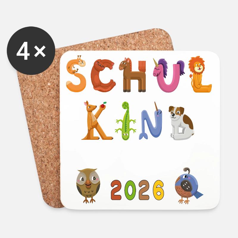 Schule 2026  Bunte Buchstabenwelt - Untersetzer (4er-Set) - Weiß