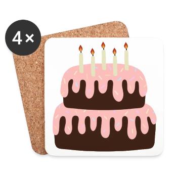 Pastel Pink Cake Birthday Illustration - Coasters (set of 4) - white - Front