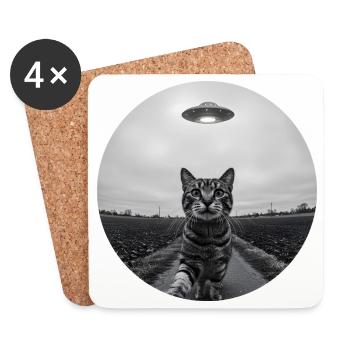 Funny UFO Space Cat Alien Design - Coasters (set of 4) - white - Front