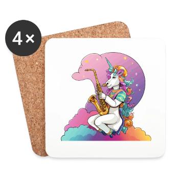 Saxophon Unicorn im Regenbogen - Untersetzer (4er-Set) - Weiß - Vorne