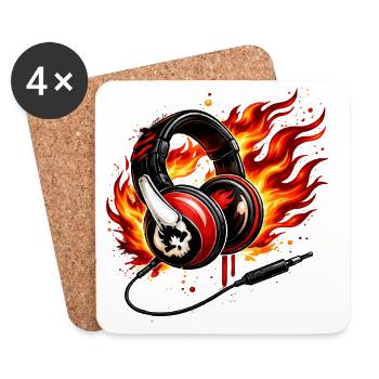 Flame Headphone Skull Design - Coasters (set of 4) - white - Front