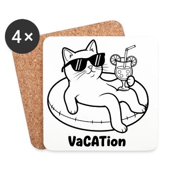 Katzenurlaub am Pool VaCATtion - Untersetzer (4er-Set) - Weiß - Vorne
