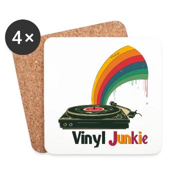 Design de platine tournante rétro Vinyl Junkie - Dessous de verre (lot de 4) - blanc - Devant