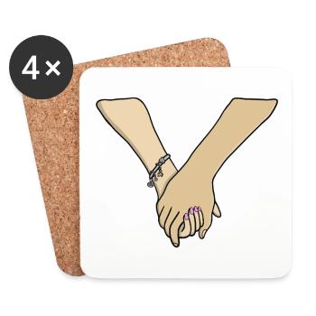 Couple romantique se tenant la main Valentine - Dessous de verre (lot de 4) - blanc - Devant