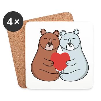 Adorable couple d’ours câlinés avec le cœur - Dessous de verre (lot de 4) - blanc - Devant