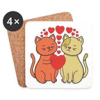 Zwei herzliche Katzen umarmen sich - Untersetzer (4er-Set) - Weiß - Vorne