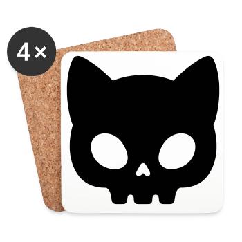 Silhouette de crâne de chat | Masque gothique mignon - Dessous de verre (lot de 4) - blanc - Devant