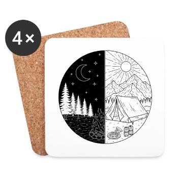 Day and Night Camping - Pizza & Beer Outdoor Adven - Coasters (set of 4) - white - Front