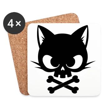 Crâne de chat avec os | Icône gothique mignonne - Dessous de verre (lot de 4) - blanc - Devant