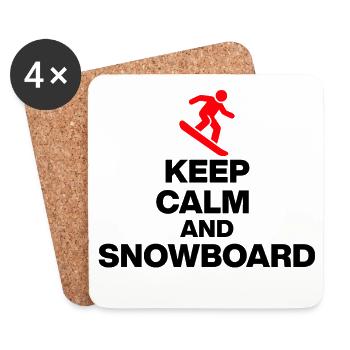 KEEP CALM AND SNOWBOARD! PISTENSPASS & HÜTTENGAUDI - Untersetzer (4er-Set) - Weiß - Vorne