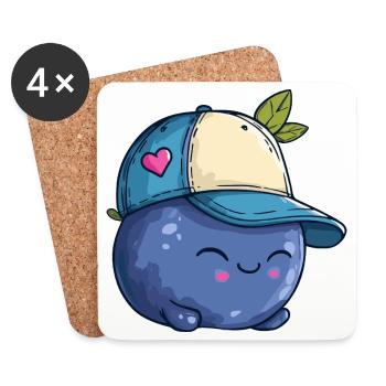 Kawaii Blaubeere mit Cap - Untersetzer (4er-Set) - Weiß - Vorne