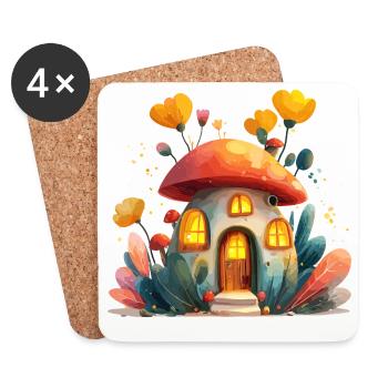 Maison Champignon Lumière de la Forêt Fantasme - Dessous de verre (lot de 4) - blanc - Devant