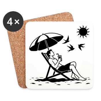Entspannung im Liegestuhl am Strand - Untersetzer (4er-Set) - Weiß - Vorne