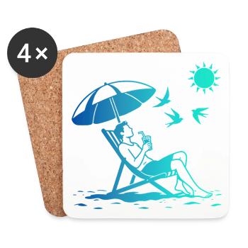 Entspannung im Liegestuhl am Strand - Untersetzer (4er-Set) - Weiß - Vorne
