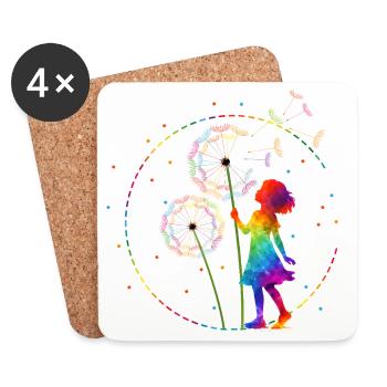 Regenbogen Mädchen mit Pusteblume - Untersetzer (4er-Set) - Weiß - Vorne