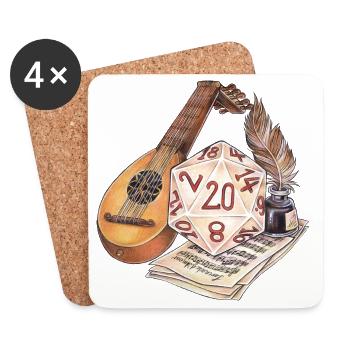 Role Playing Game Tabletop D20 Dice Gift Bard - Coasters (set of 4) - white - Front