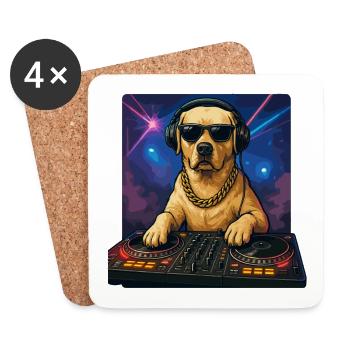 DJ labrador cool sur des platines dans une boîte de nuit - Dessous de verre (lot de 4) - blanc - Devant