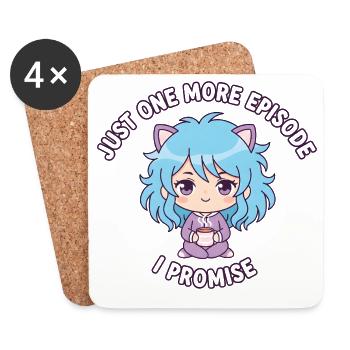Just One More Episode: Anime Girl & Kakao - Coasters (set of 4) - white - Front