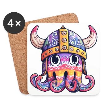 Viking Tentacle Helmet Colored Design - Coasters (set of 4) - white - Front