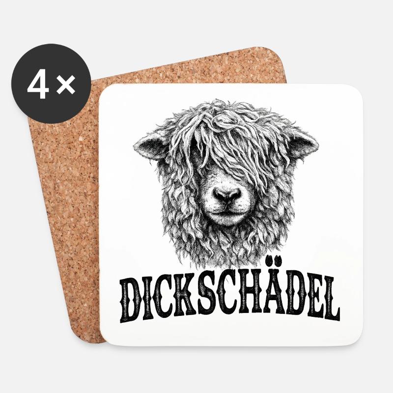 Witziges Schaf Dickschädel - Untersetzer (4er-Set) - Weiß