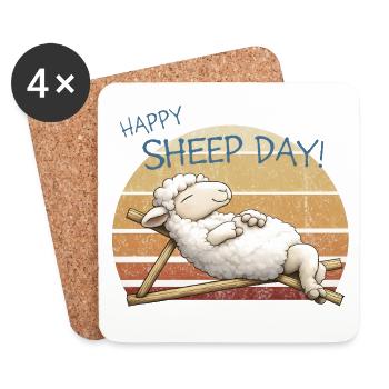 Happy Sheep Day Retro Sunset - Untersetzer (4er-Set) - Weiß - Vorne