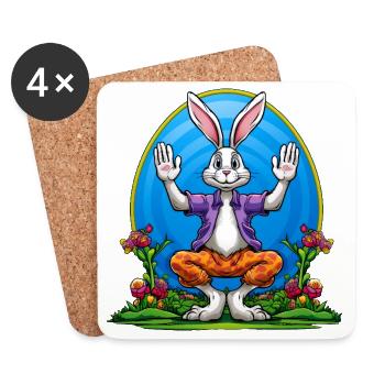 Lapins de Pâques de yoga - Dessous de verre (lot de 4) - blanc - Devant