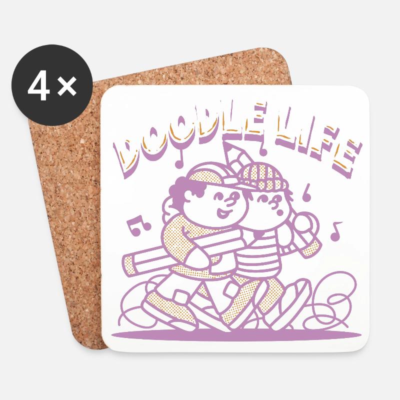 Doodle Life Kritzeln Zeichnung - Untersetzer (4er-Set) - Weiß