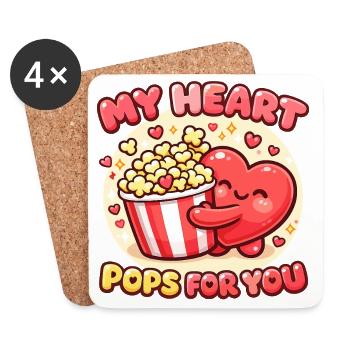 Cœurs de popcorn sucrés pour la Saint-Valentin - Dessous de verre (lot de 4) - blanc - Devant