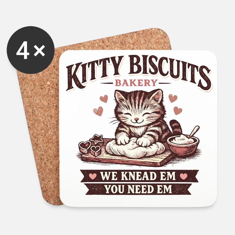 Katze Bäckerei Valentinstag Geschenk - Untersetzer (4er-Set) - Weiß