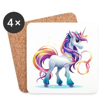 Regenbogen-Einhorn Fantasie - Untersetzer (4er-Set) - Weiß - Vorne