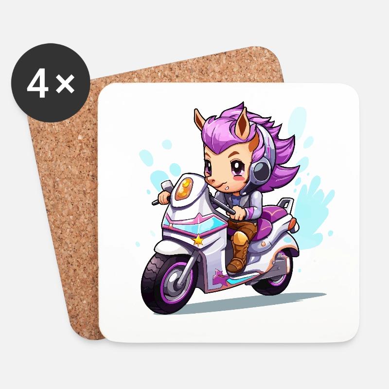 Chibi Motorradheldin - Untersetzer (4er-Set) - Weiß