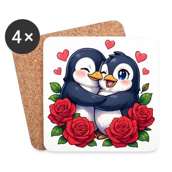 Kuschelpinguine mit Rosenherz - Untersetzer (4er-Set) - Weiß - Vorne