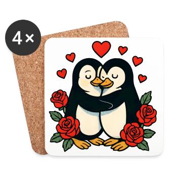 Des manchots câlins avec un cœur de rose - Dessous de verre (lot de 4) - blanc - Devant