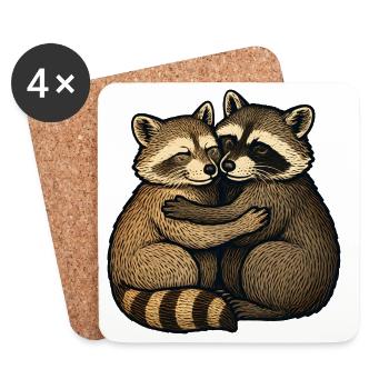 Embraced raccoon friendship - Coasters (set of 4) - white - Front