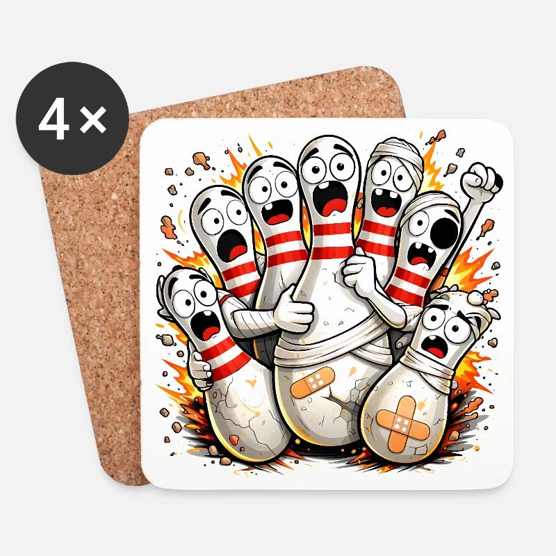 Lustige Bowlingkegel mit Angst vor der Kugel  - Untersetzer (4er-Set) - Weiß