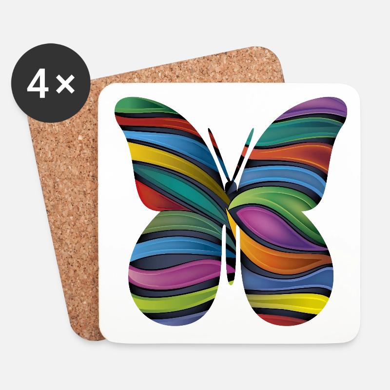 Rainbow Stripe Butterfly - Coasters (set of 4) - white
