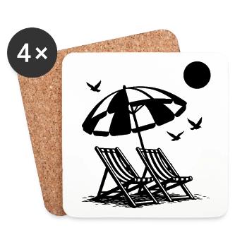 Beach holiday with sun loungers under umbrella - Coasters (set of 4) - white - Front